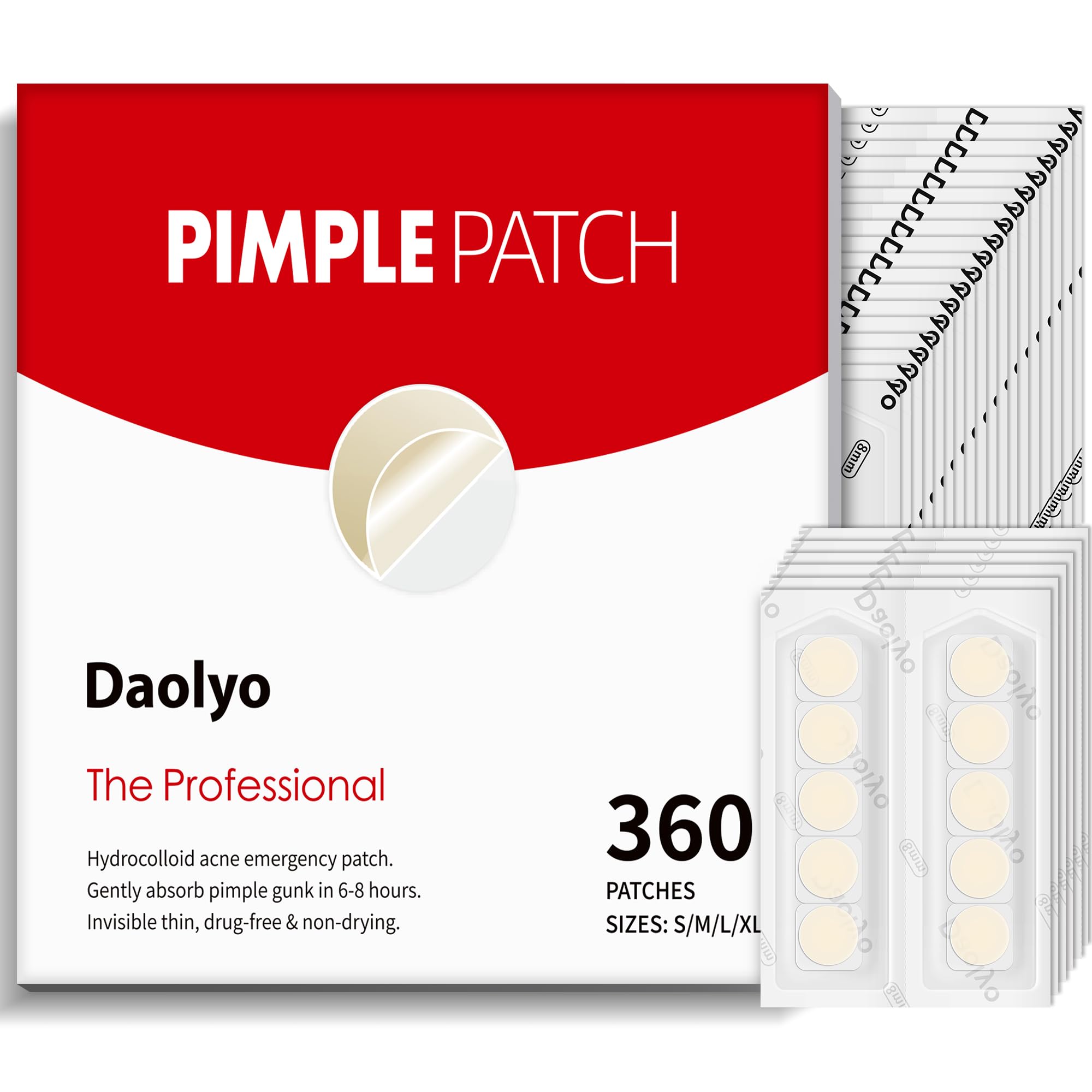 Daolyo Pimple Patches for Face, 4 Size 300 Counts Acne Patches, Hydrocolloid Patches for Covering Zits and Blemishes, Spot Stickers with Salicylic Acid, Tea Tree Oil & Calendula Oil