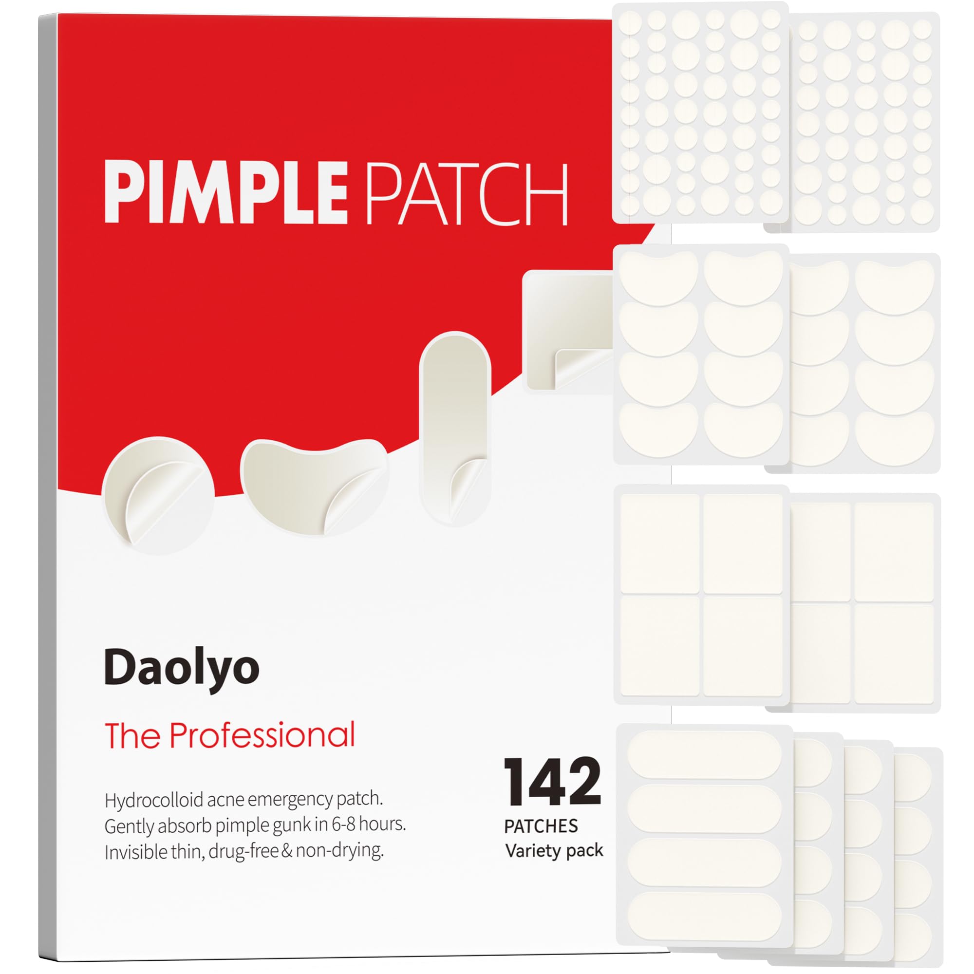 Daolyo Pimple Patches for Face, 4 Size 300 Counts Acne Patches, Hydrocolloid Patches for Covering Zits and Blemishes, Spot Stickers with Salicylic Acid, Tea Tree Oil & Calendula Oil