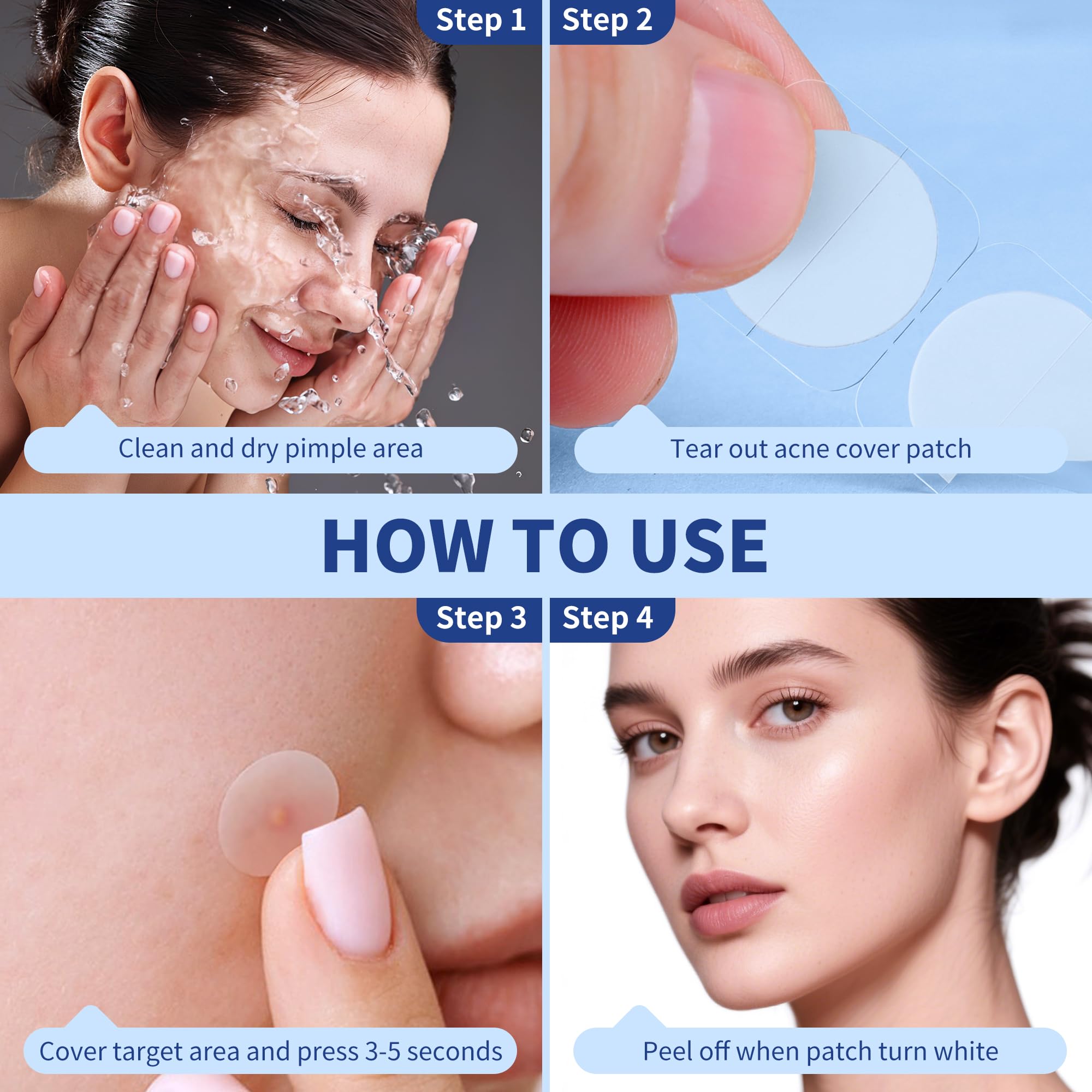Daolyo Pimple Patches for Face, 4 Size 300 Counts Acne Patches, Hydrocolloid Patches for Covering Zits and Blemishes, Spot Stickers with Salicylic Acid, Tea Tree Oil & Calendula Oil